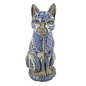 Vintage 1981 Nancy Lopez blue cat tile mosaic statue figurine Piggy Bank delft